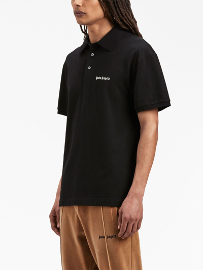 Shop Palm Angels Logo-embroidered Cotton Polo Shirt In Black