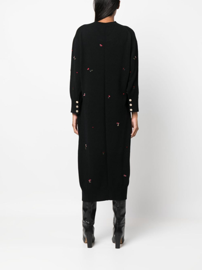 Shop Barrie Floral-embroidery Cashmere Dress In Schwarz
