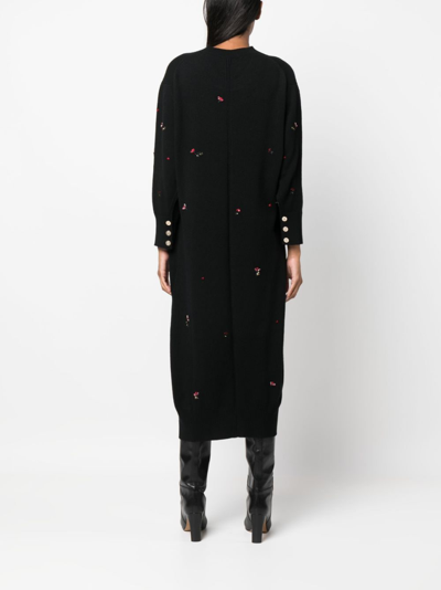 Barrie Floral-embroidery Cashmere Dress In Schwarz