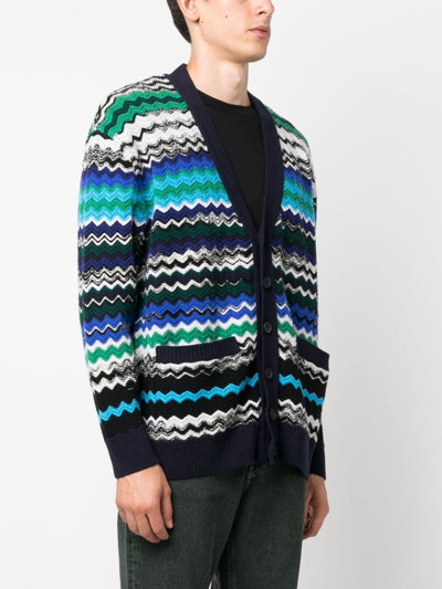 Shop Missoni Zig-zag Knitted Wool-blend Cardigan In Blau