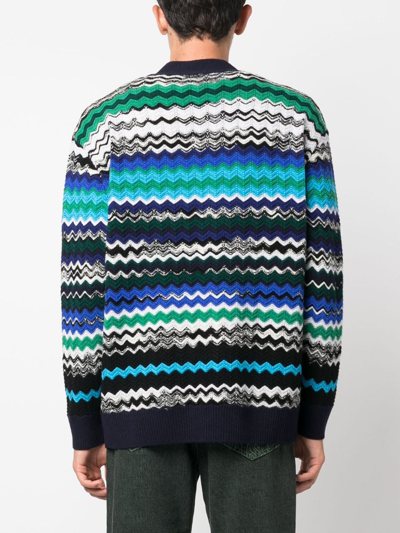 Shop Missoni Zig-zag Knitted Wool-blend Cardigan In Blau