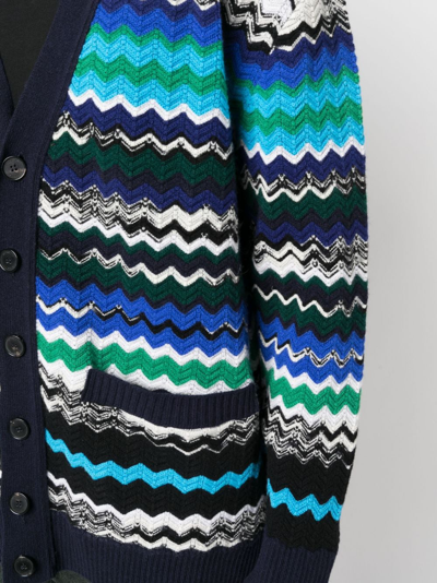 Shop Missoni Zig-zag Knitted Wool-blend Cardigan In Blau