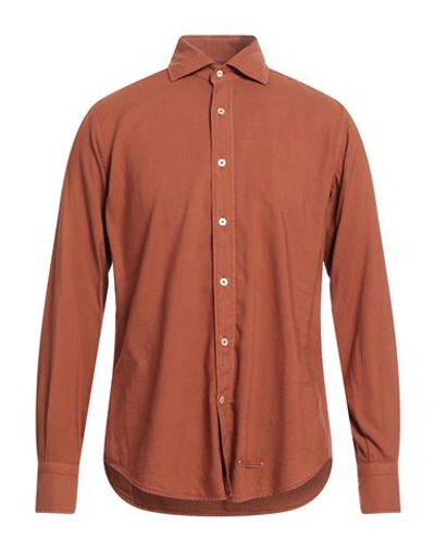 Shop Tintoria Mattei 954 Man Shirt Brown Size 15 ½ Cotton, Viscose