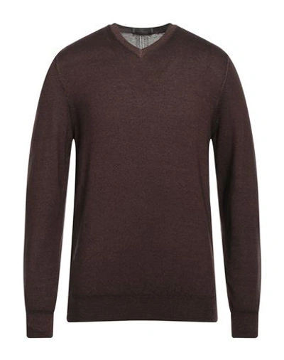 Shop +39 Masq Man Sweater Cocoa Size 42 Merino Wool In Brown