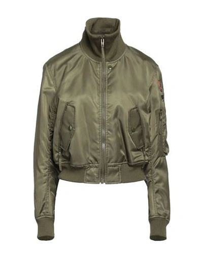 Shop Kenzo Woman Jacket Military Green Size L Polyamide, Acrylic, Cotton