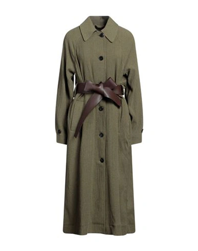 Shop Momoní Woman Overcoat & Trench Coat Military Green Size 12 Virgin Wool, Polyester, Viscose, Polyamid
