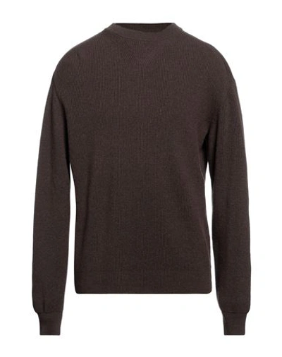 Shop Agnona Man Sweater Dark Brown Size Xxl Cashmere, Calfskin
