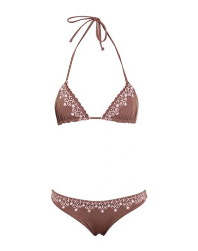 Frankies Bikinis Tia Top-dawson Bottom Woman Bikini Brown Size M Nylon, Elastane In Brown