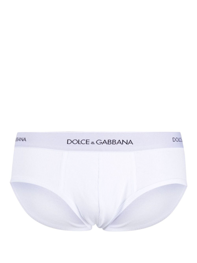 Shop Dolce & Gabbana Logo-waistband Ribbed-knit Briefs In White