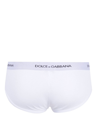 Shop Dolce & Gabbana Logo-waistband Ribbed-knit Briefs In White