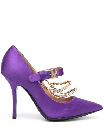 Shop Moschino 105mm Chain-detailed Pumps In Purple