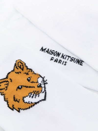 Shop Maison Kitsuné Fox-motif Ankle Socks In White