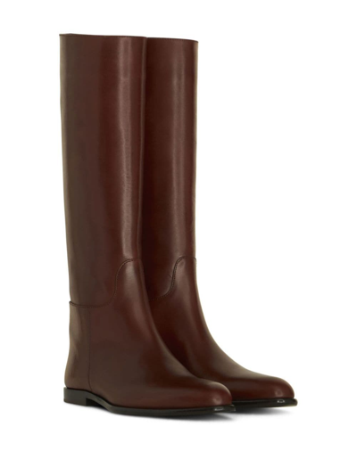 Shop Etro Leather Flat Riding Boots In Brown