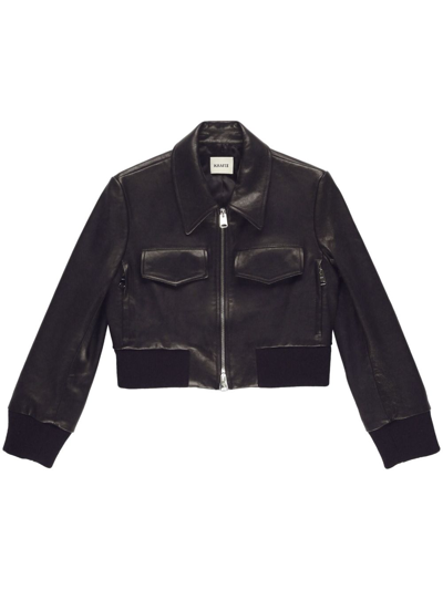 Shop Khaite Hector Cropped Leather Jacket In Black