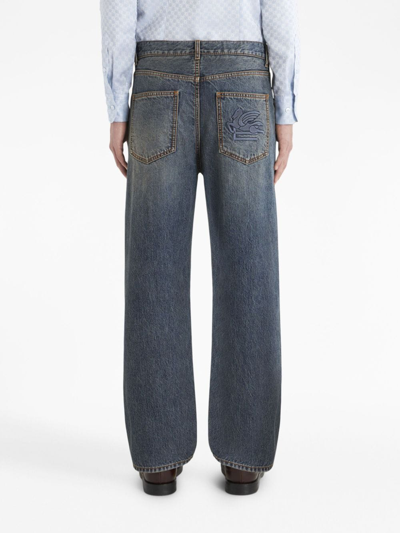 Shop Etro Wide-leg Cropped Cotton Jeans In Blue