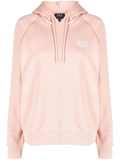 Shop Apc Logo-embroidered Cotton Hoodie In Pink