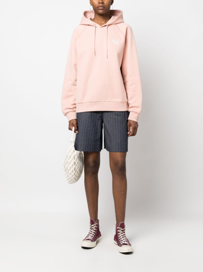 Shop Apc Logo-embroidered Cotton Hoodie In Pink
