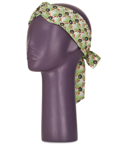 Shop Etro Floral-print Silk Head Band In Green