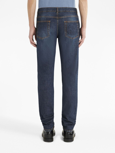 Shop Etro Pegaso-motif Slim-fit Jeans In Blue