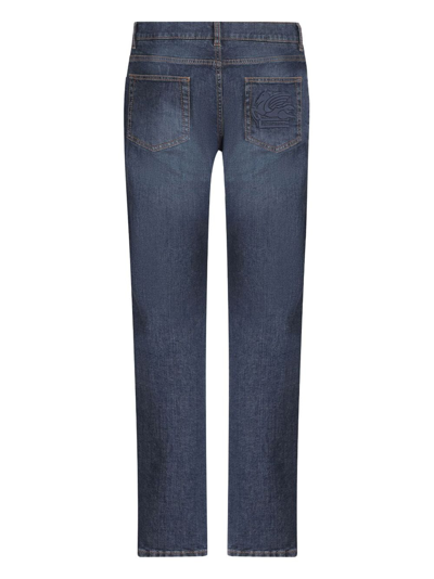 Shop Etro Pegaso-motif Slim-fit Jeans In Blue