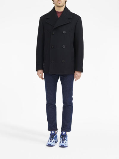 Shop Mm6 Maison Margiela Double-breasted Felted Peacoat In Black