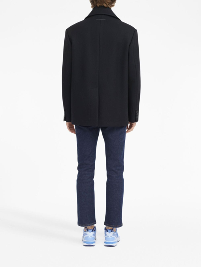 Shop Mm6 Maison Margiela Double-breasted Felted Peacoat In Black