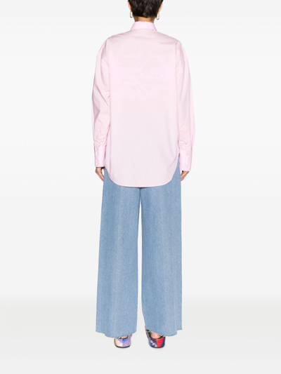 Shop Msgm Logo-embroidered Cotton Shirt In Pink