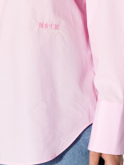 Shop Msgm Logo-embroidered Cotton Shirt In Pink