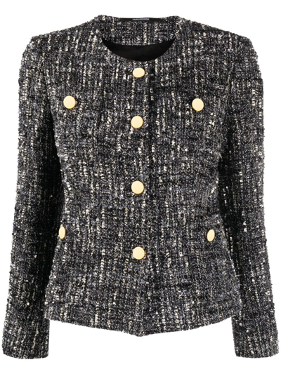 Shop Tagliatore Collarless Tweed Jacket In Black