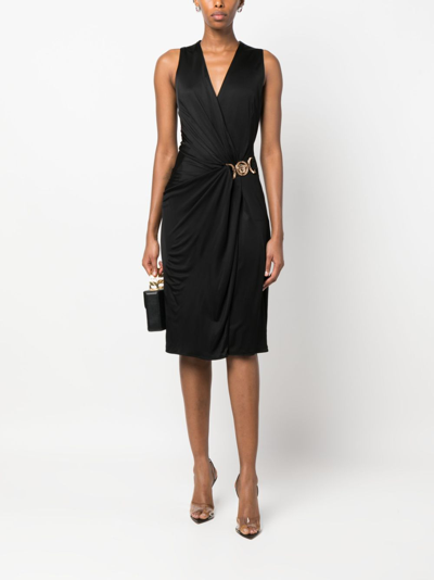 Versace Box-pleat Sleeveless Midi Dress In Black
