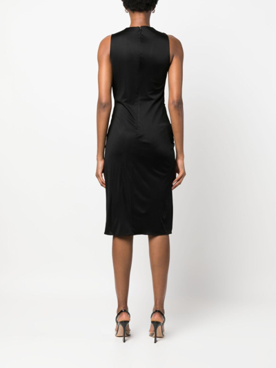 Versace Box-pleat Sleeveless Midi Dress In Black
