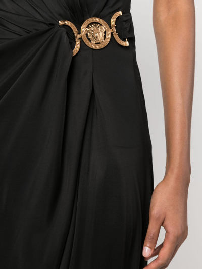 Versace Box-pleat Sleeveless Midi Dress In Black