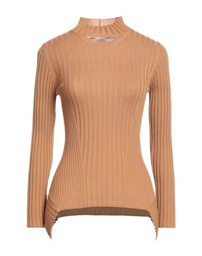Shop Wolford Cashmere Top Long Sleeves Woman Turtleneck Camel Size L Virgin Wool, Cashmere In Beige