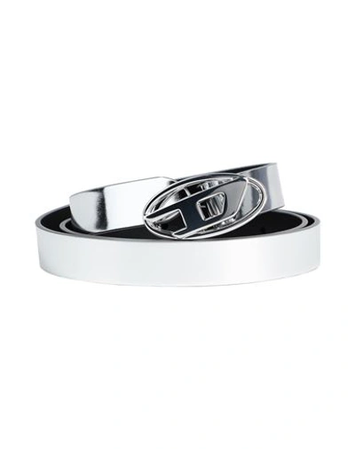 Diesel B-1dr 20 Woman Belt Silver Size 34 Cow Leather, Polyurethane, Polyester, Cotton In Silver