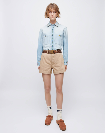Shop Re/done 90s Trouser Shorts In Washed Khaki