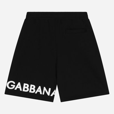 Shop Dolce & Gabbana Cotton Jogging Shorts With Logo Print In Black