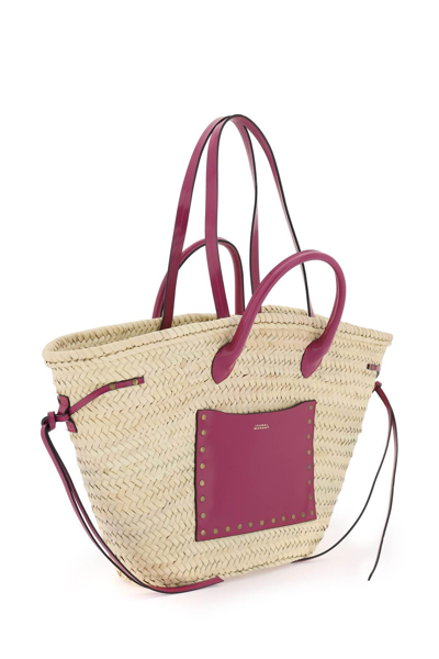 Shop Isabel Marant Raffia 'cadix' Handbag In Beige,purple