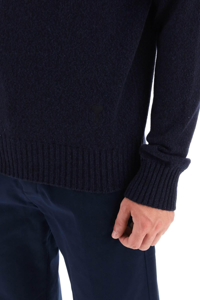 Shop Ami Alexandre Mattiussi Melange-effect Cashmere Turtleneck Sweater In Blue