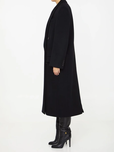 Shop Saint Laurent Double-breasted Long Coat In Black
