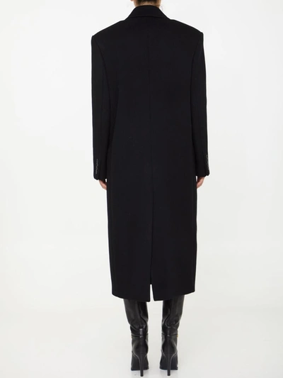 Shop Saint Laurent Double-breasted Long Coat In Black
