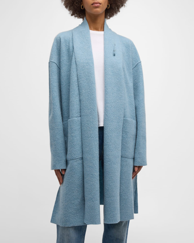 Shop Eileen Fisher Missy Lightweight Boiled Wool Top Coat In Bluesteel