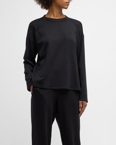 Shop Eileen Fisher Brushed Terry Boxy Crewneck Top In Black