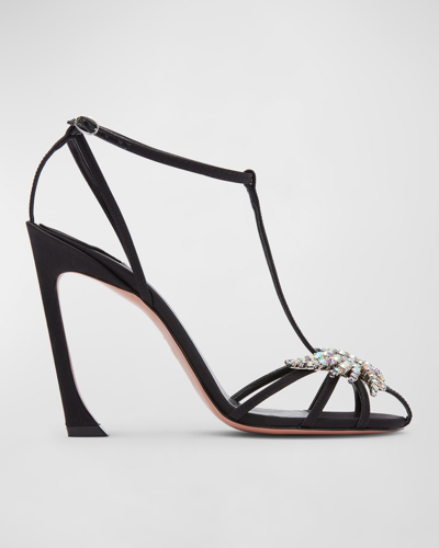 Shop Piferi Maggio Crystal Satin T-strap Sandals In Blackiridescent