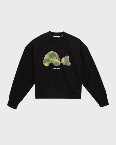 Shop Palm Angels Boy's Logo-print Teddy Sweatshirt In Black Green