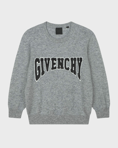 Shop Givenchy Boy's Wool-cashmere Embroidered Logo Sweater In A17-heather Grey