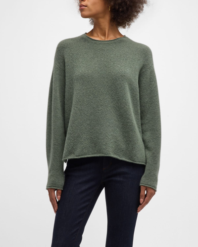 Shop Eileen Fisher Crewneck Cashmere-silk Boucle Top In Cypress
