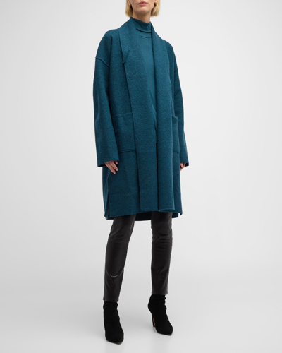 Shop Eileen Fisher Petite Shawl-collar Boiled Wool Coat In Alpine