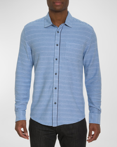 Shop Robert Graham Men's Adler Stripe Knit Sport Shirt In Light Blue