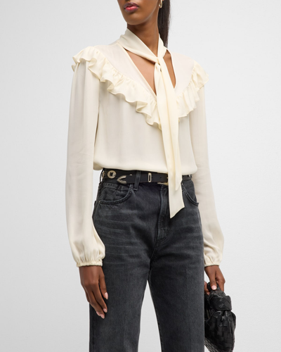 Shop Paige Katya Long-sleeve Ruffled Blouse In Antique White