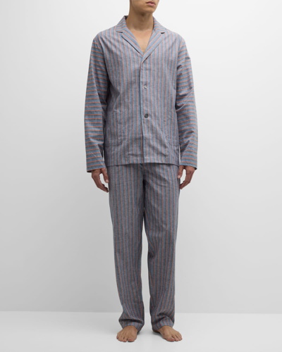 Shop Paul Smith Men's Cotton-linen Long Pajama Set In Navy